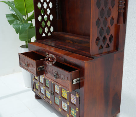 Wooden full size Temple with Storage - Honey finish Arina Living