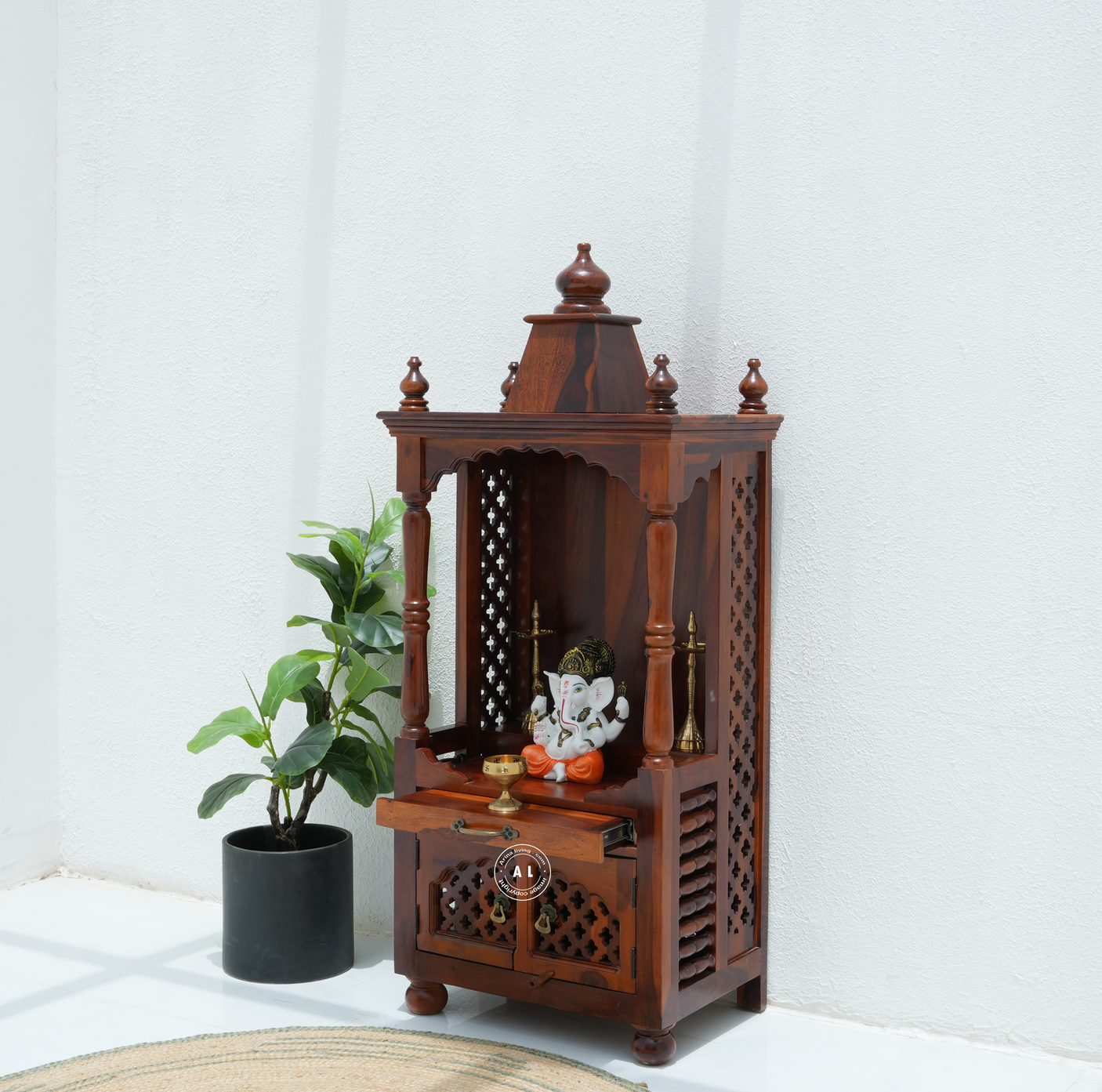 Wooden Temple with 2 door in Honey finish Arina Living
