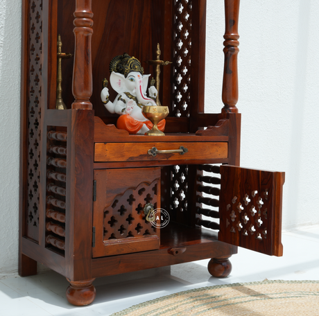 Wooden Temple with 2 door in Honey finish Arina Living
