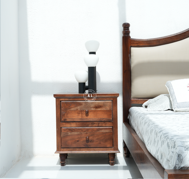Acacia Wood bed side table - teak finish Arina Living