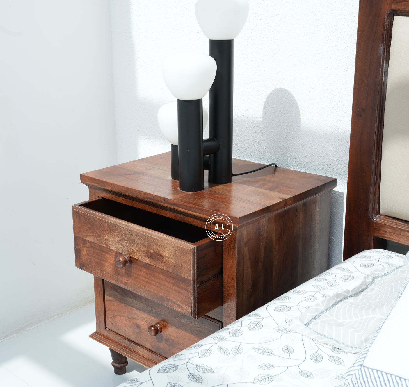 Acacia Wood bed side table - teak finish Arina Living