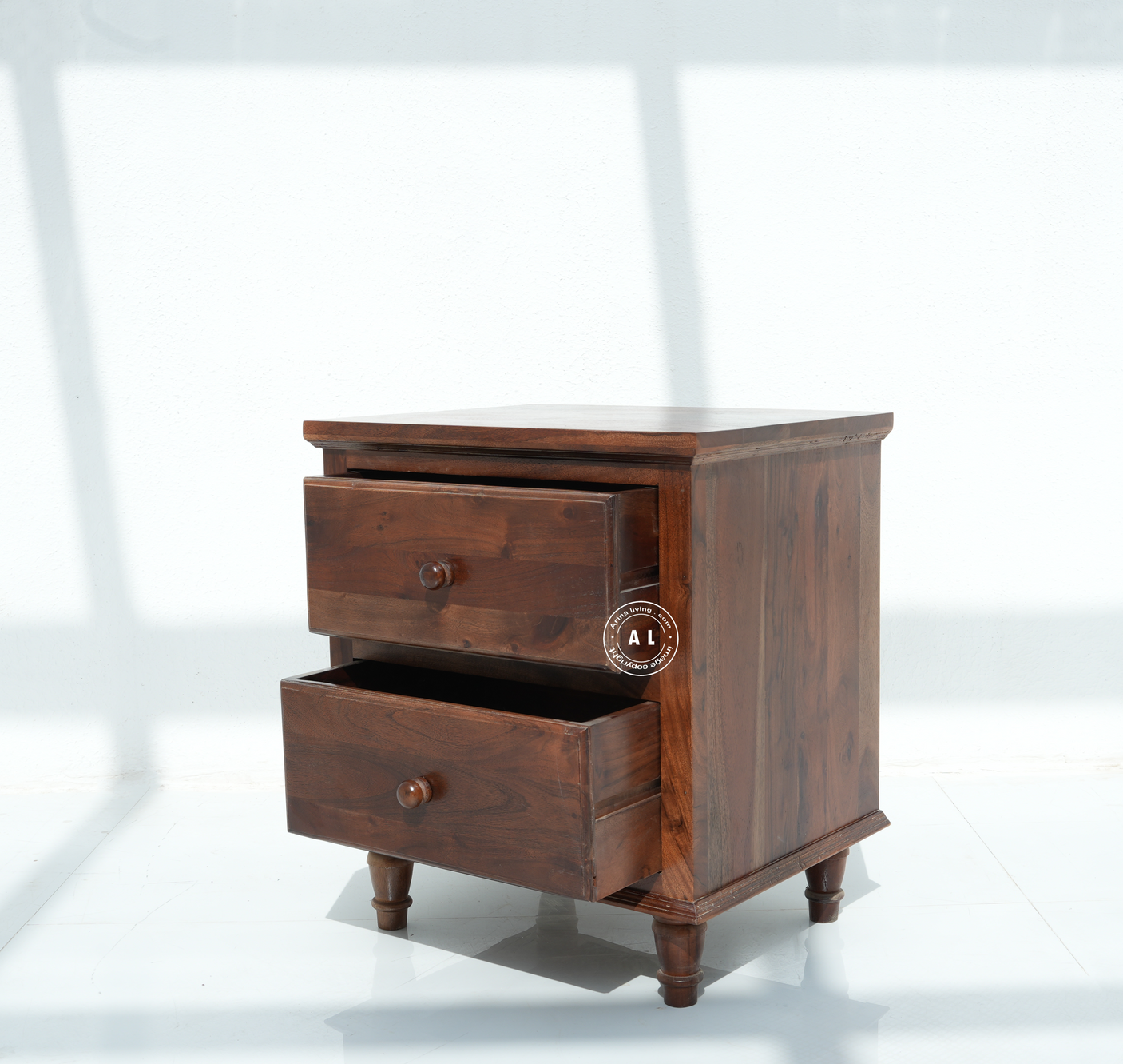 Acacia Wood bed side table - teak finish Arina Living