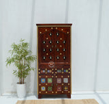 Acacia Wood Floor Standing Temple with Handcrafted Tile Work & Storage Cabinet Arina Living