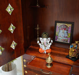 Acacia Wood Floor Standing Temple with Handcrafted Tile Work & Storage Cabinet Arina Living