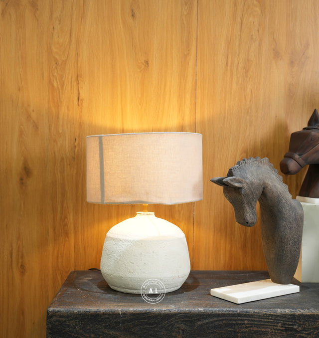 Handcrafted Textured Terracotta Table Lamp with Fabric Shade Arina Living