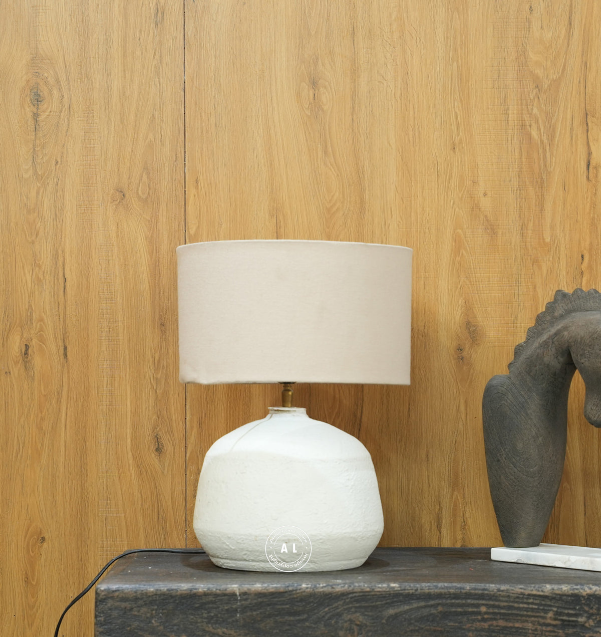 Handcrafted Textured Terracotta Table Lamp with Fabric Shade Arina Living