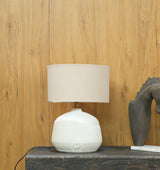 Handcrafted Textured Terracotta Table Lamp with Fabric Shade Arina Living