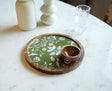 Round Wooden Serving Tray with Decorative Green Floral Inlay & Wooden Bowl Arina Living
