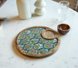 Round Wooden Serving Tray with Decorative Floral Inlay & Wooden Bowl Arina Living
