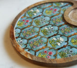 Round Wooden Serving Tray with Decorative Floral Inlay & Wooden Bowl Arina Living