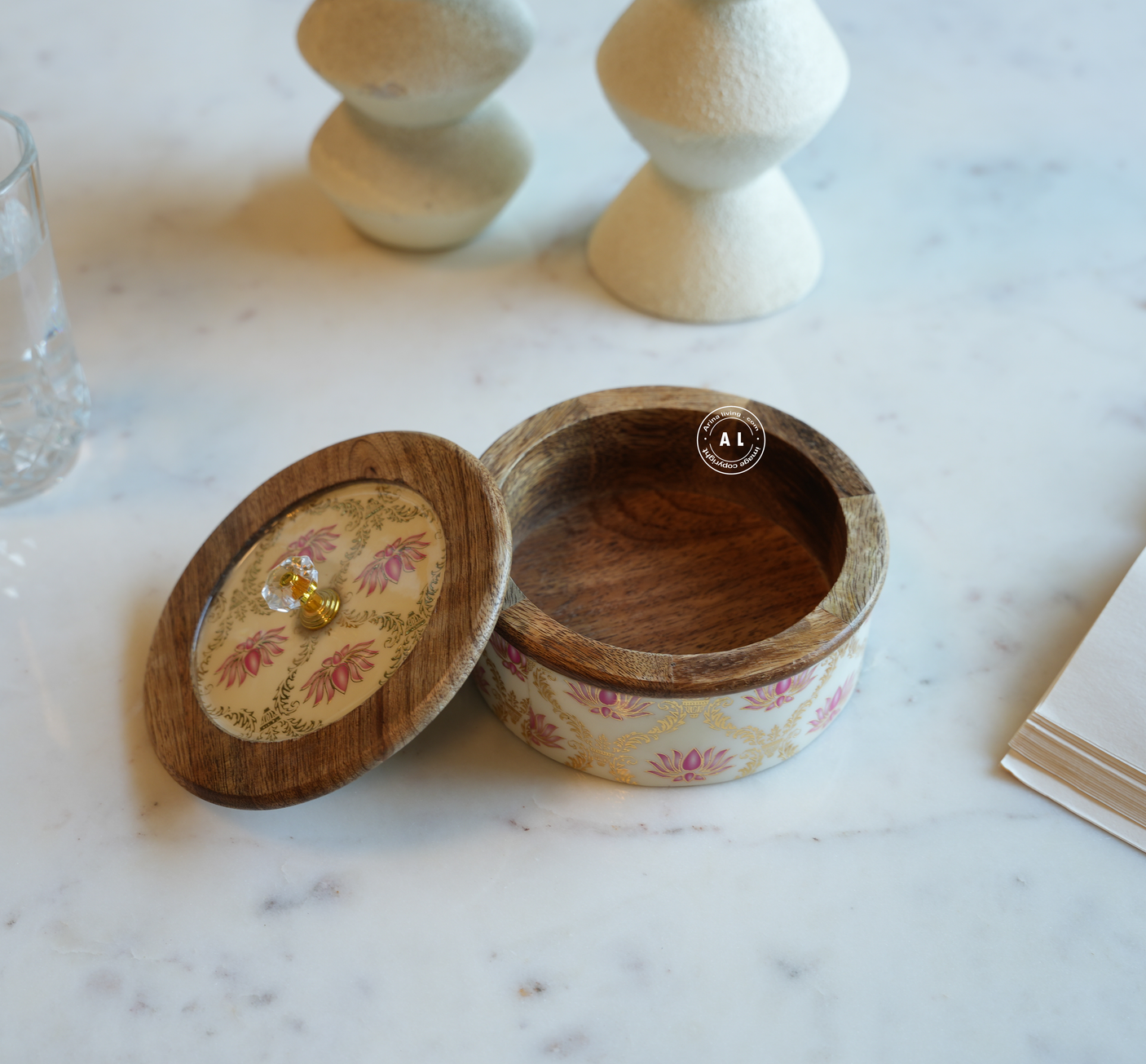 Wooden Decorative Box with Floral Design Arina Living