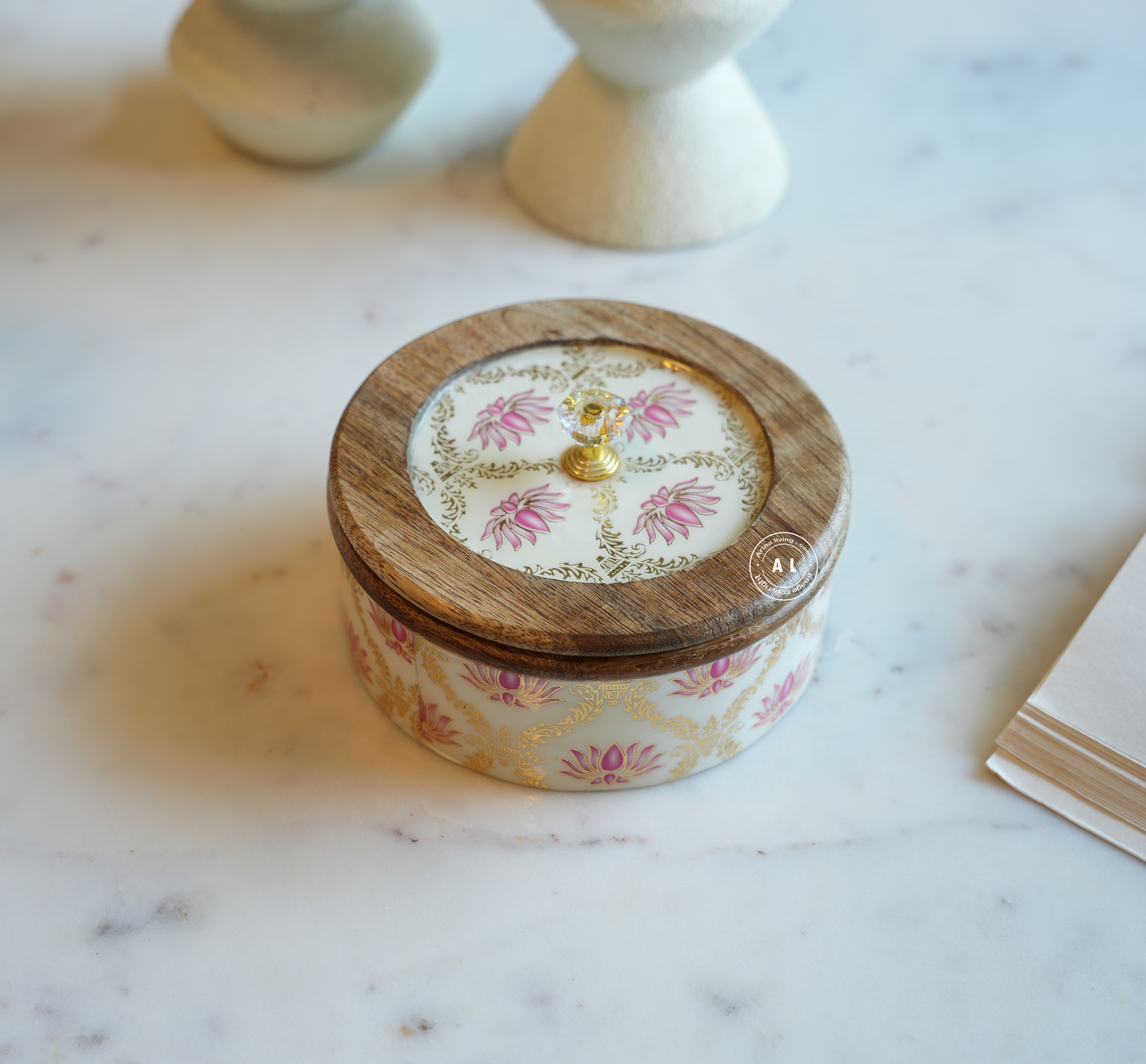 Wooden Decorative Box with Floral Design Arina Living