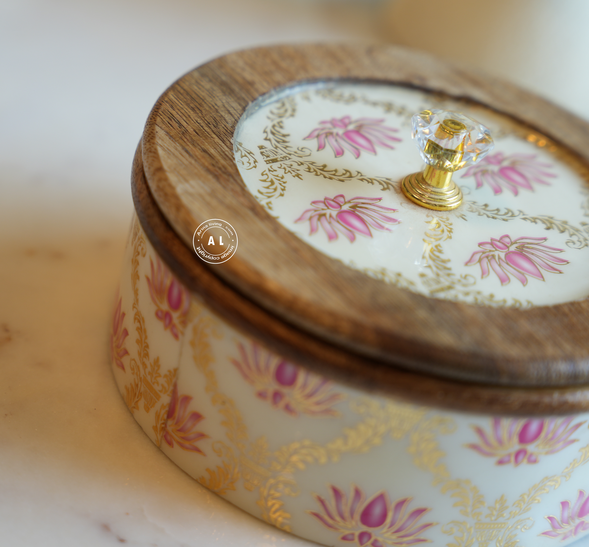 Wooden Decorative Box with Floral Design Arina Living