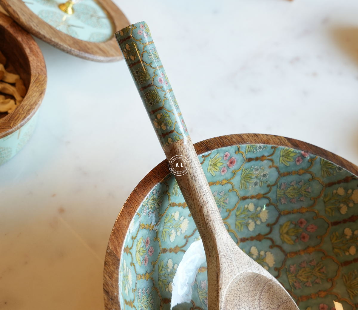 Decorative Mango Wood Serving Bowl with Spoon Arina Living