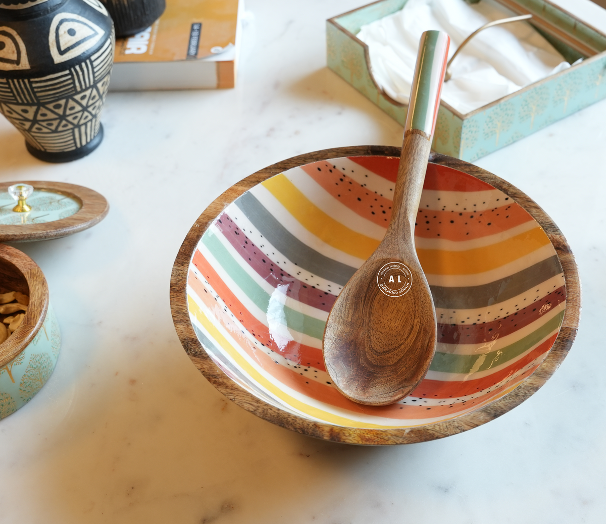 Wooden Salad Serving Bowl with Spoon Arina Living