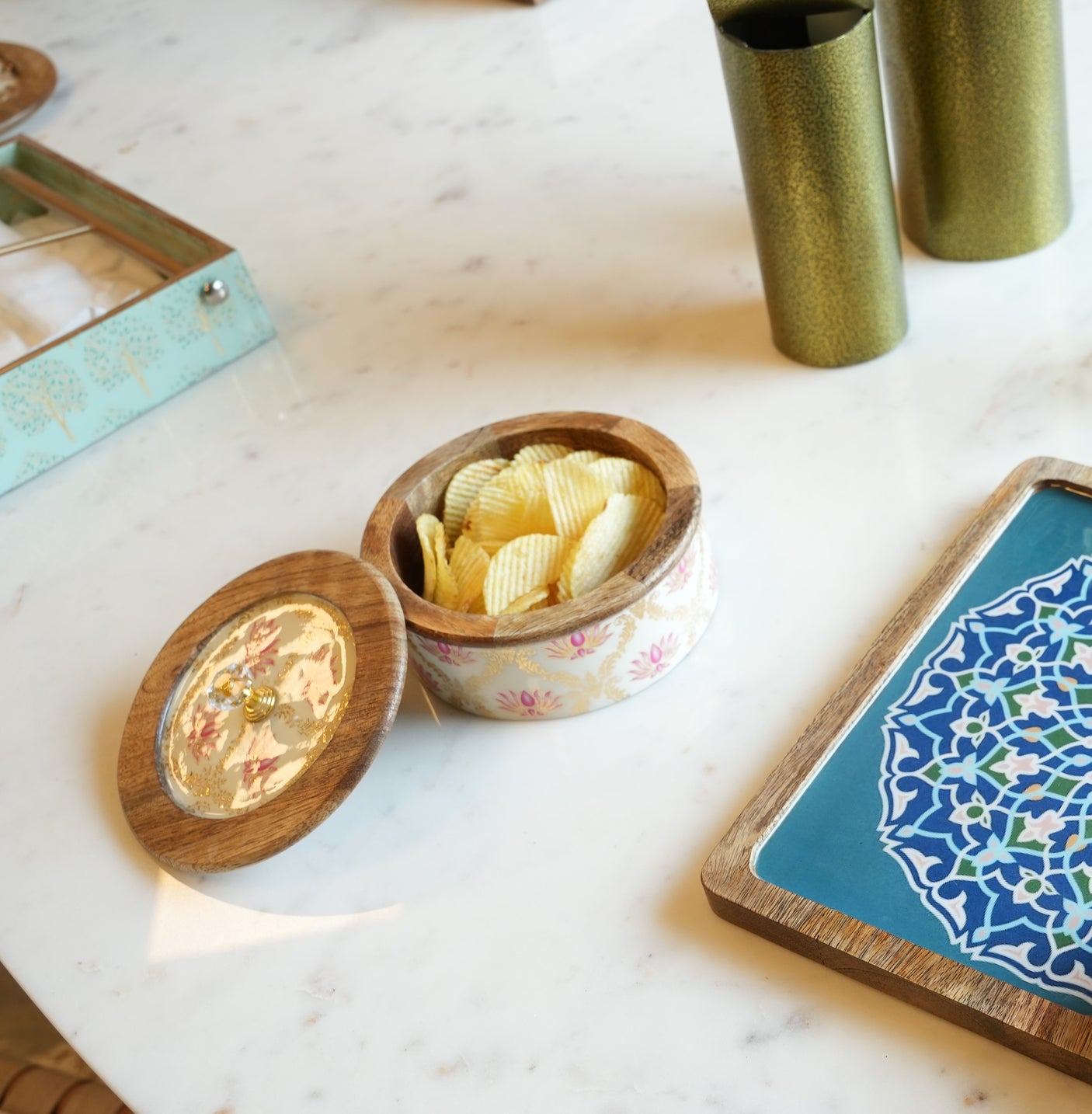 Wooden Decorative Box with Floral Design Arina Living
