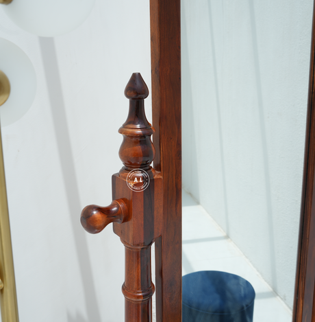 Sheesham Wood Floor Mirror 360° Rotating Full Length Mirror with Stand Arina Living