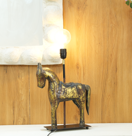 Decorative Wooden Horse Table Lamp with Vintage Finish Arina Living