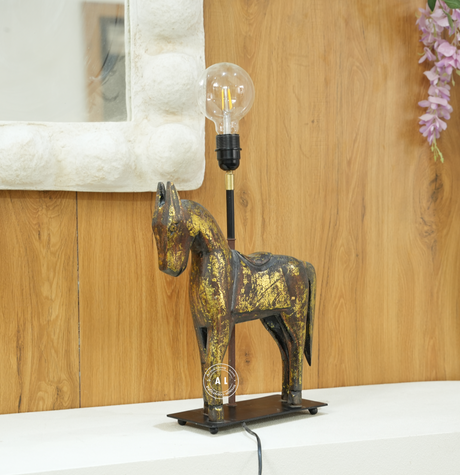Decorative Wooden Horse Table Lamp with Vintage Finish Arina Living