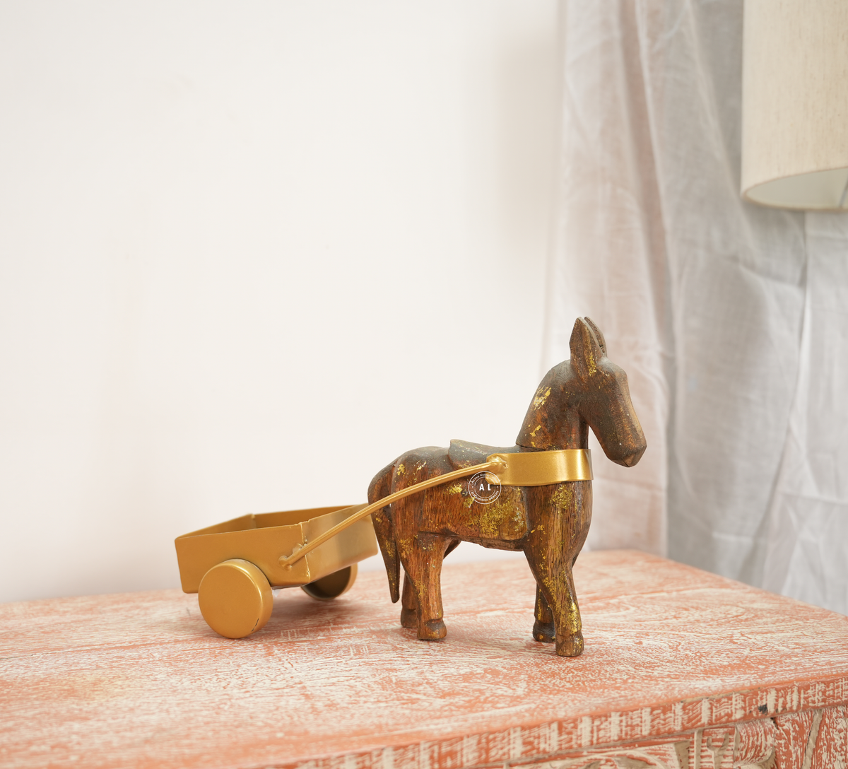 Wooden Horse & Metal Cart – Rustic Table Decor Arina Living