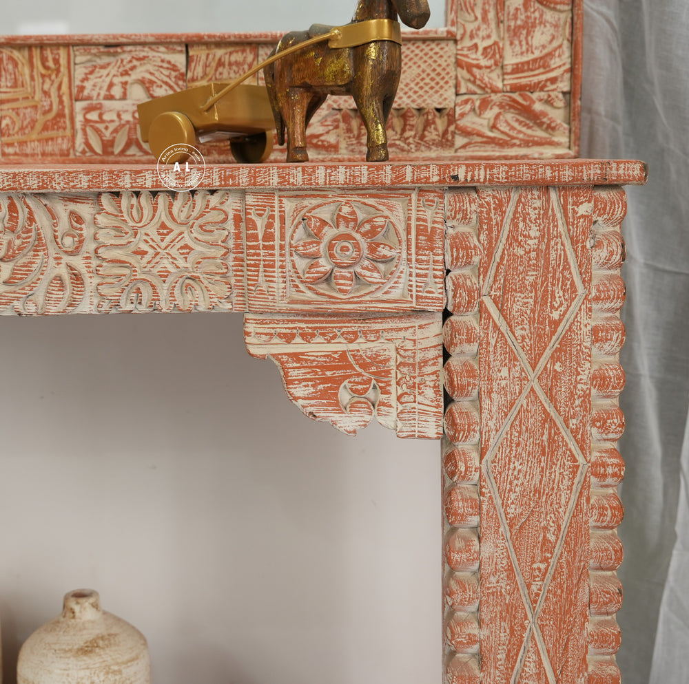wooden Carved  console table with mirror frame Arina Living