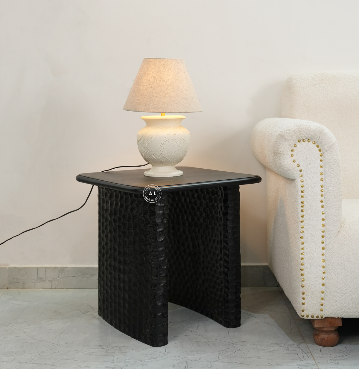 Mango wood side table - Black finish Arina Living