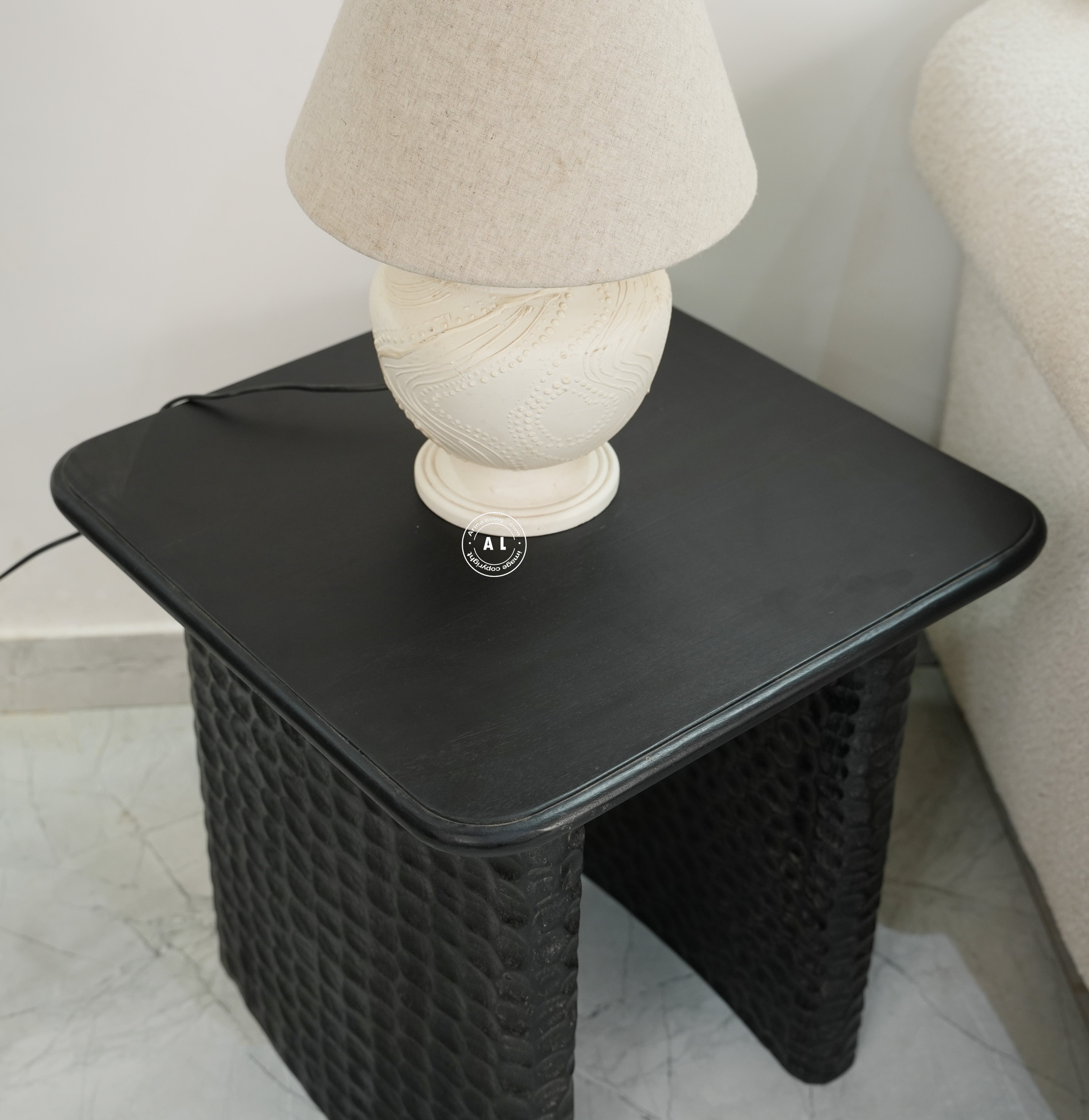 Etch Mango wood side table - Black finish Arina Living