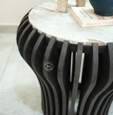Wooden Side Table – Black Finish with Marble Top Arina Living