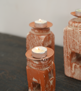 Rustic Wooden Candle Holder Set of 3 Arina Living