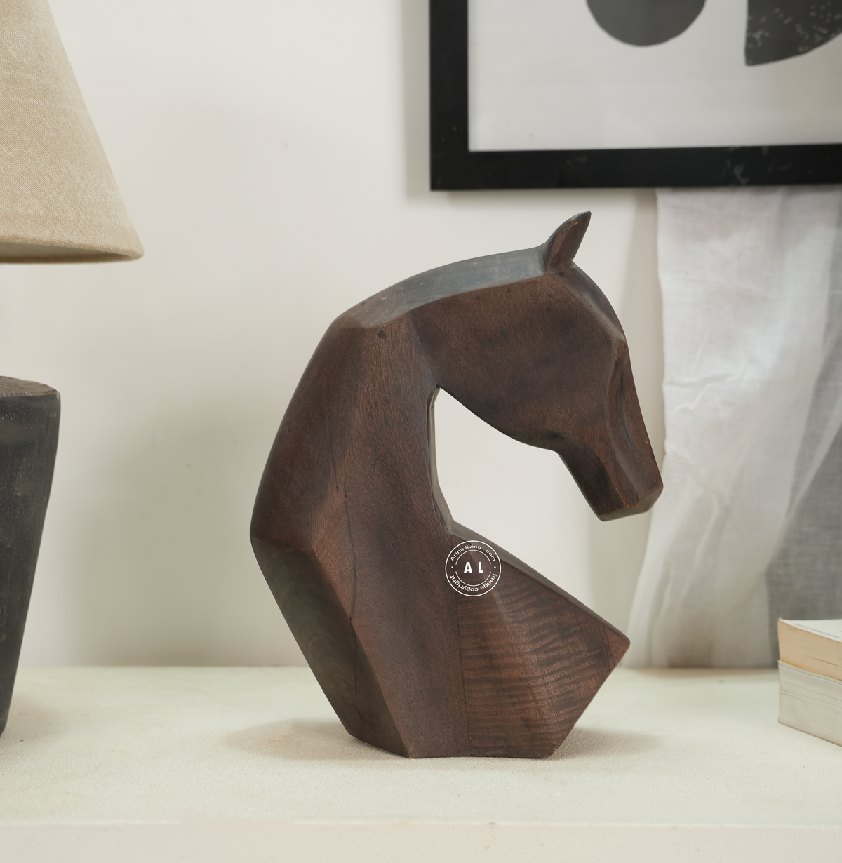 Handcrafted Wooden Horse Head Sculpture Arina Living