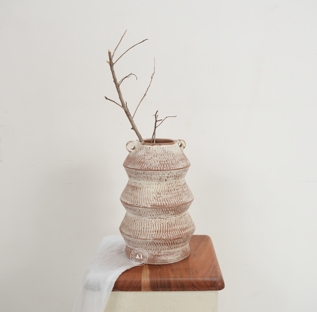 Whitewashed Terracotta Decorative Vase Arina Living