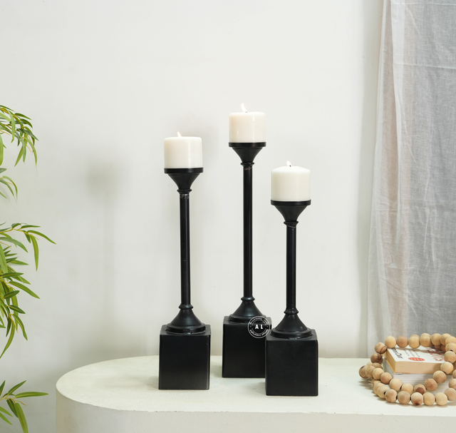 Black Iron Pillar Candle Holders – Set of 3 Arina Living