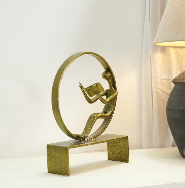 Gold Iron Reading Figure Decorative Sculpture Arina Living