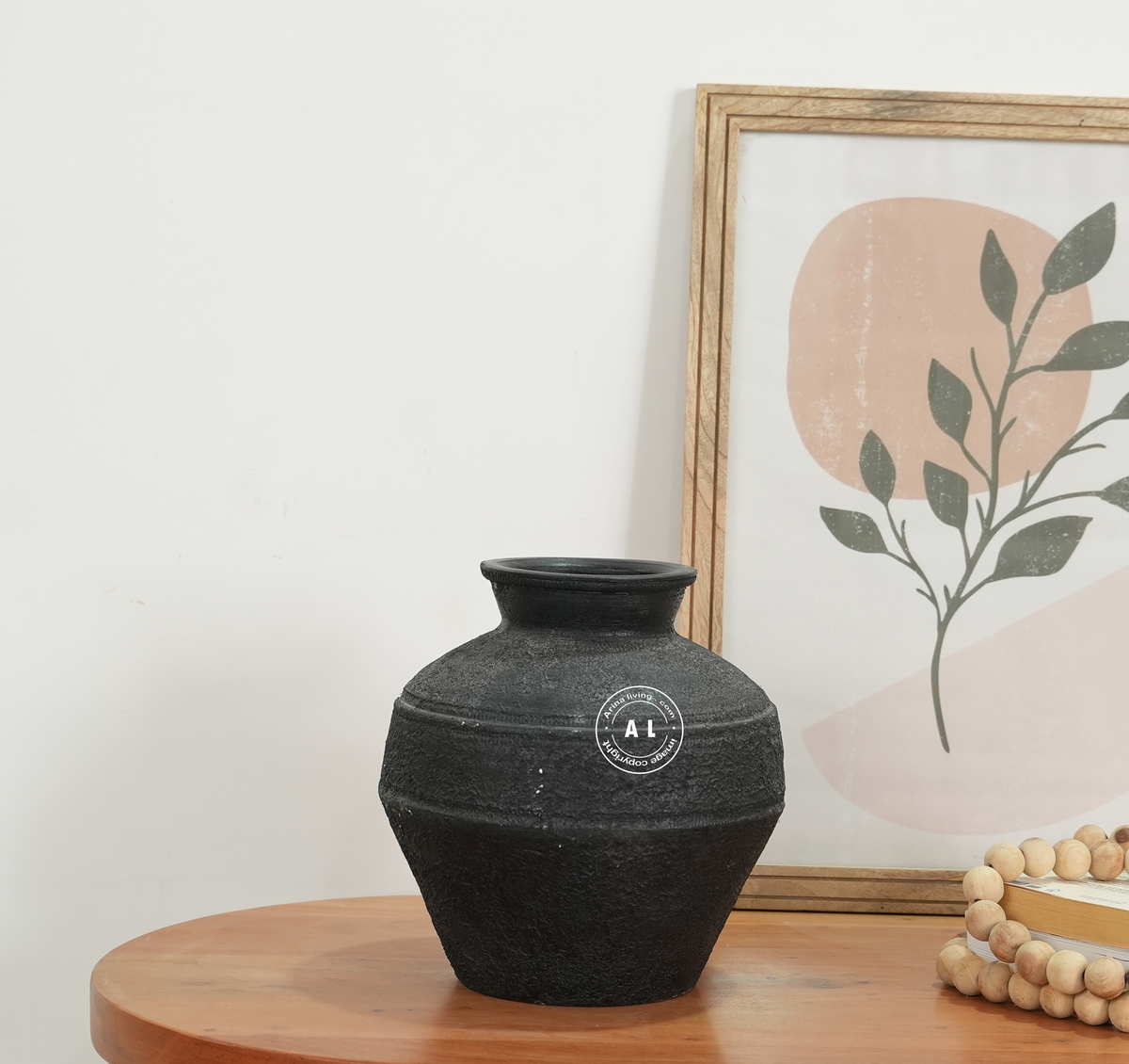 Black Round Terracotta Decorative Vase Arina Living