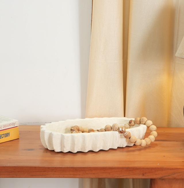 White Sculpted Paper Mache Tray Arina Living