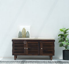 Modern Sheesham Wood Shoe Rack Bench - Honey Finish Arina Living