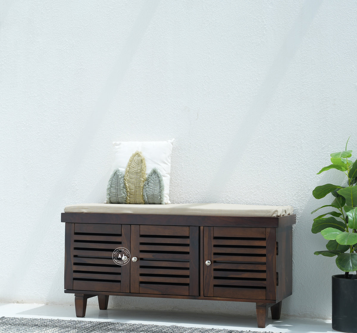 Modern Sheesham Wood Shoe Rack Bench - Honey Finish Arina Living