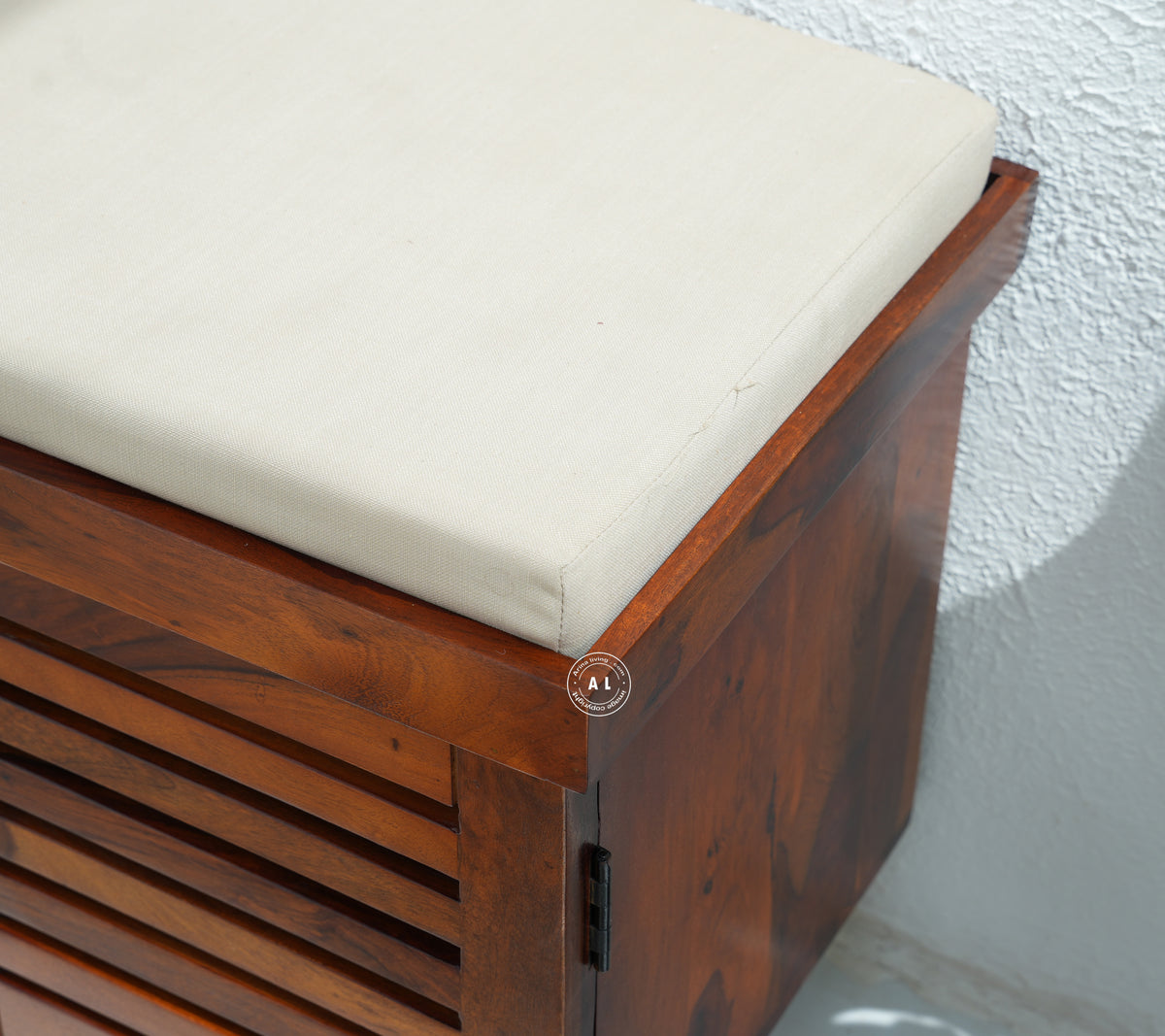 Modern Sheesham Wood Shoe Rack Bench - Honey Finish Arina Living