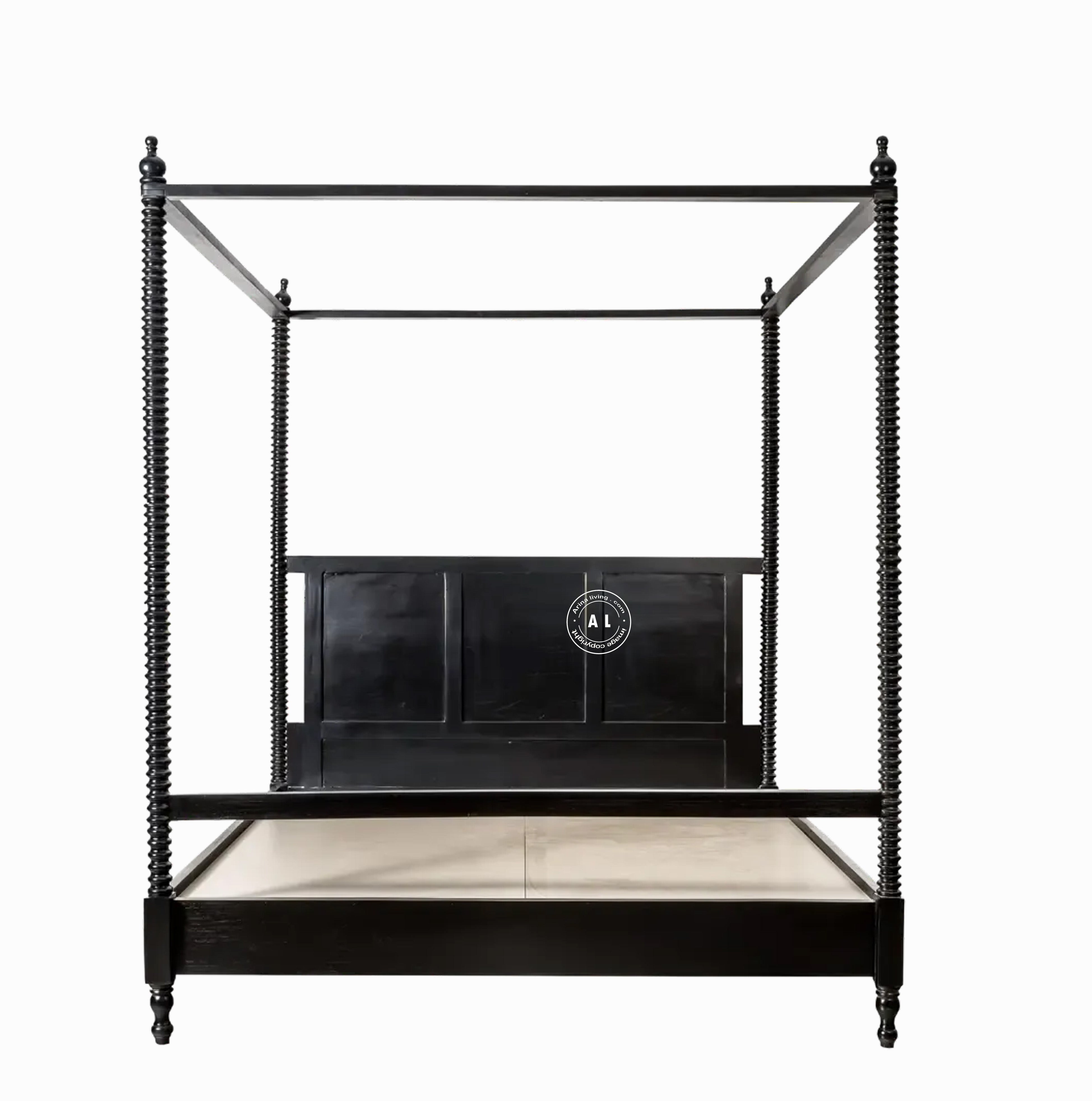 Mango wood Poster Bed Without Storage - King Size, Black Finish Arina Living