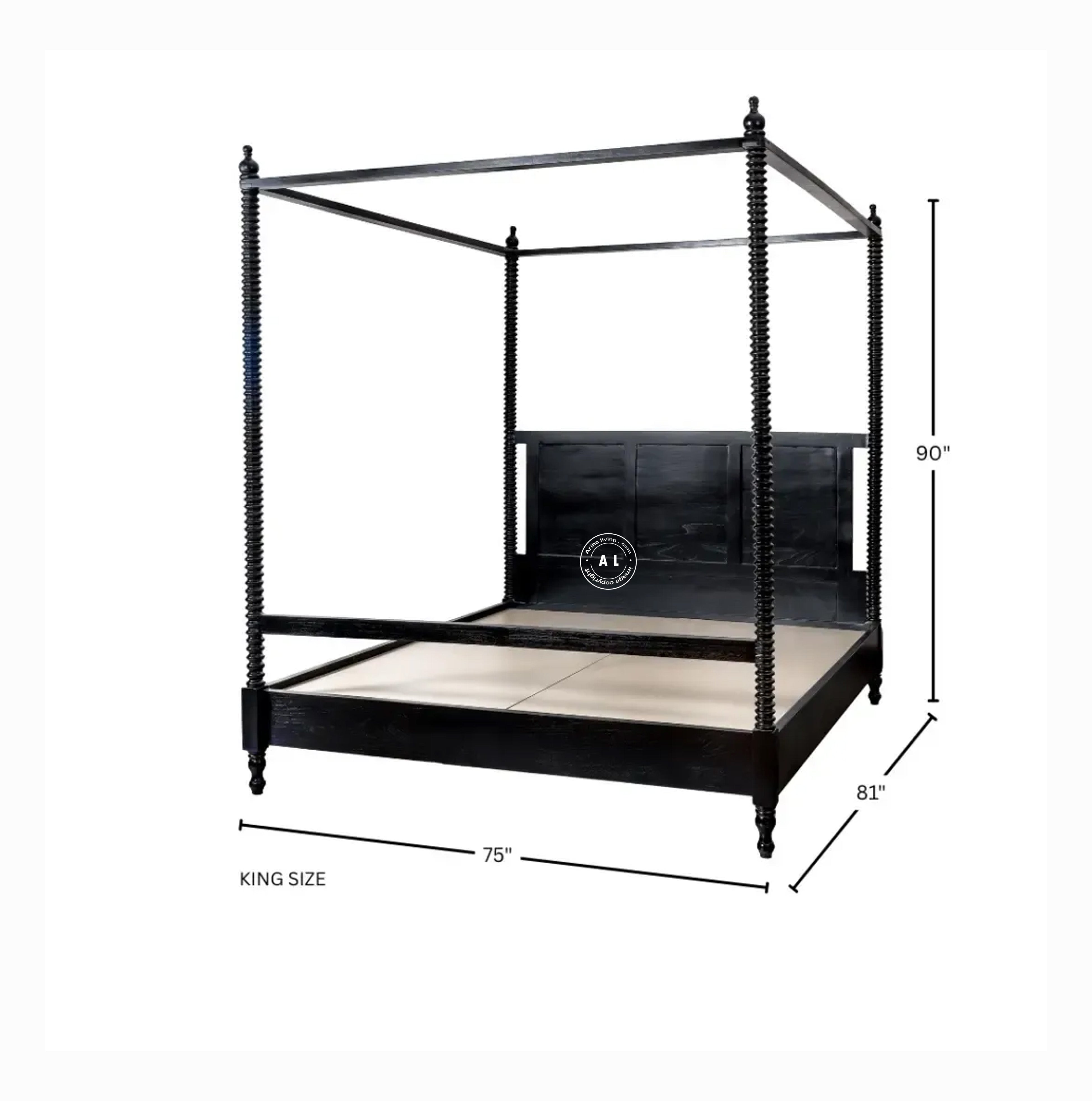 Mango wood Poster Bed Without Storage - King Size, Black Finish Arina Living