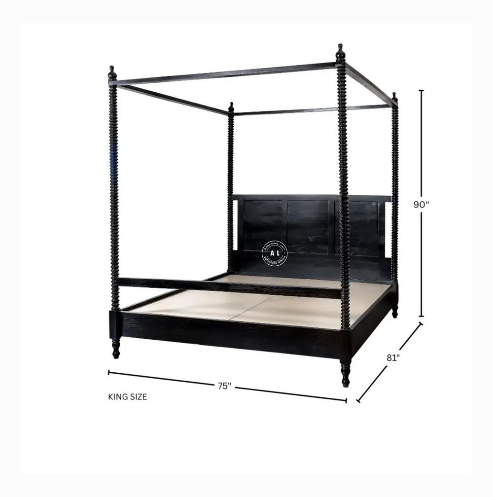 Mango wood Poster Bed Without Storage - King Size, Black Finish Arina Living
