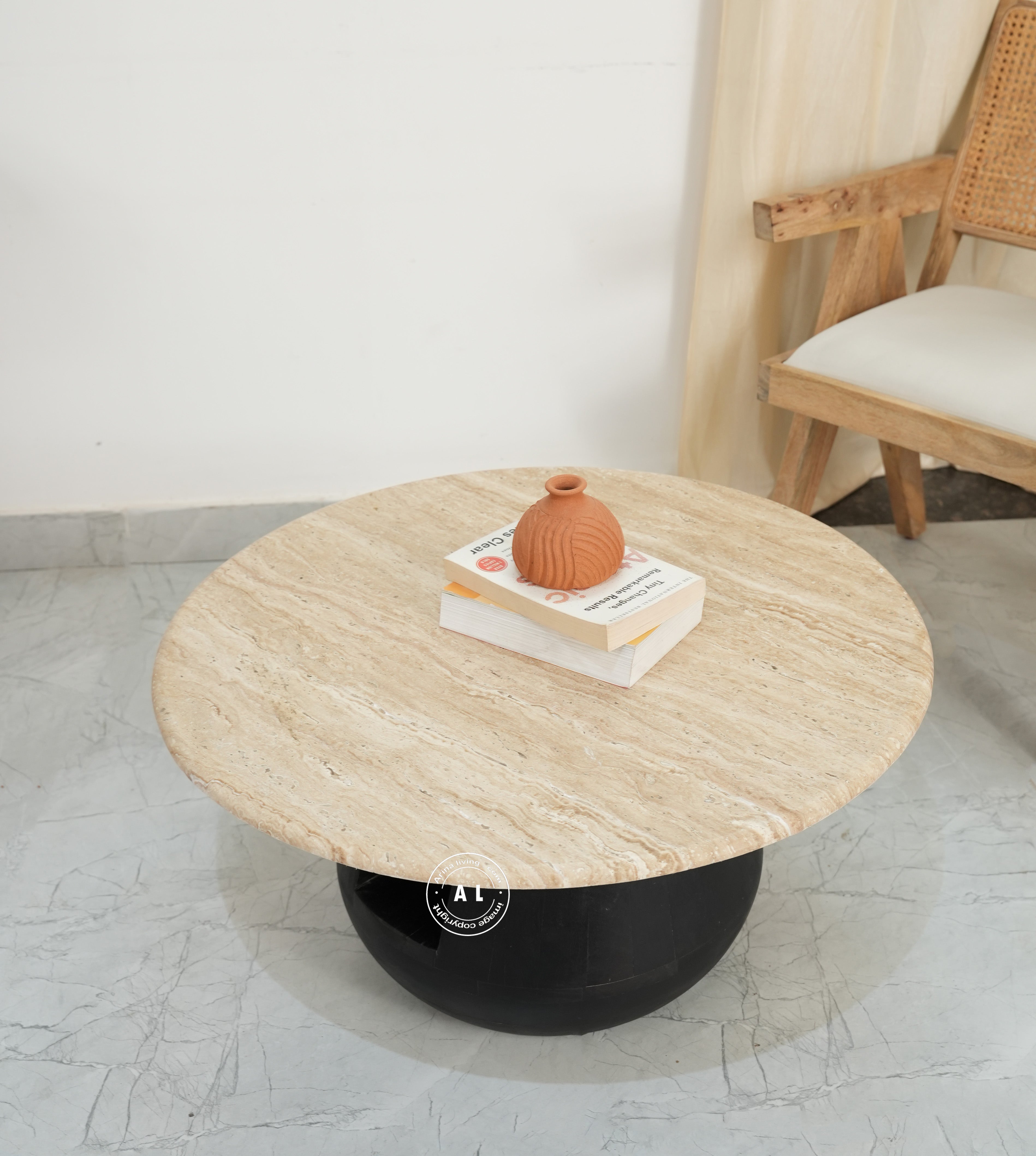 Marble top coffee table - Black finish Arina Living