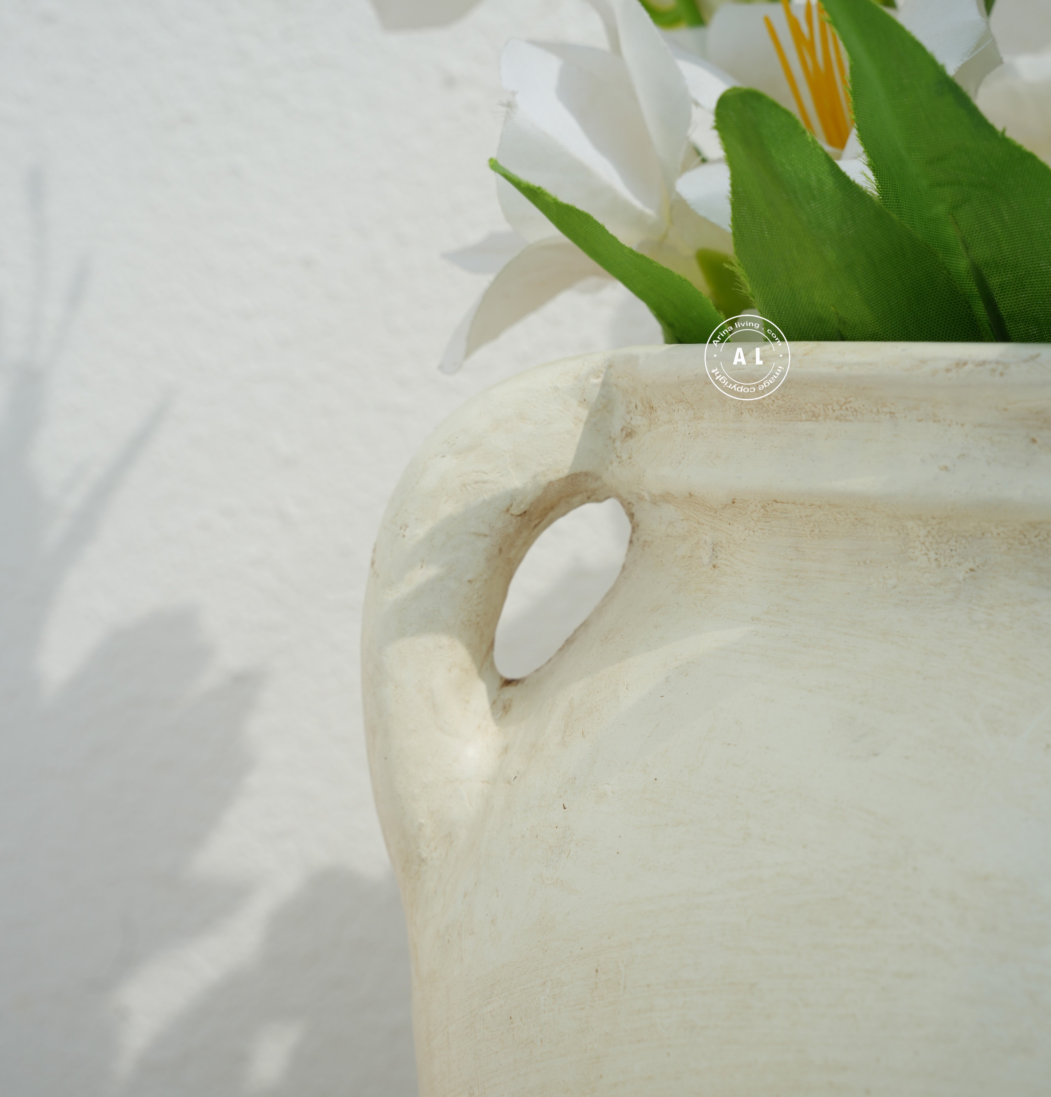 Ivory Black Floral Hand-Painted Decorative Ceramic Vase Arina Living