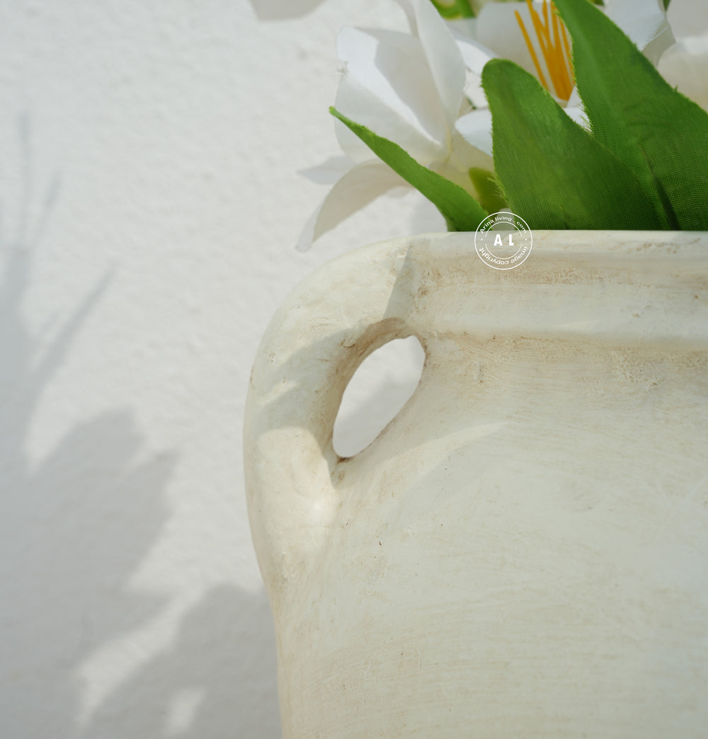 Ivory Black Floral Hand-Painted Decorative Ceramic Vase Arina Living
