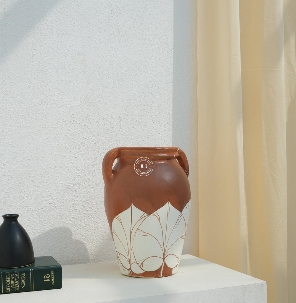 Rustic Terracotta and Ivory Decorative Flower Vase Arina Living
