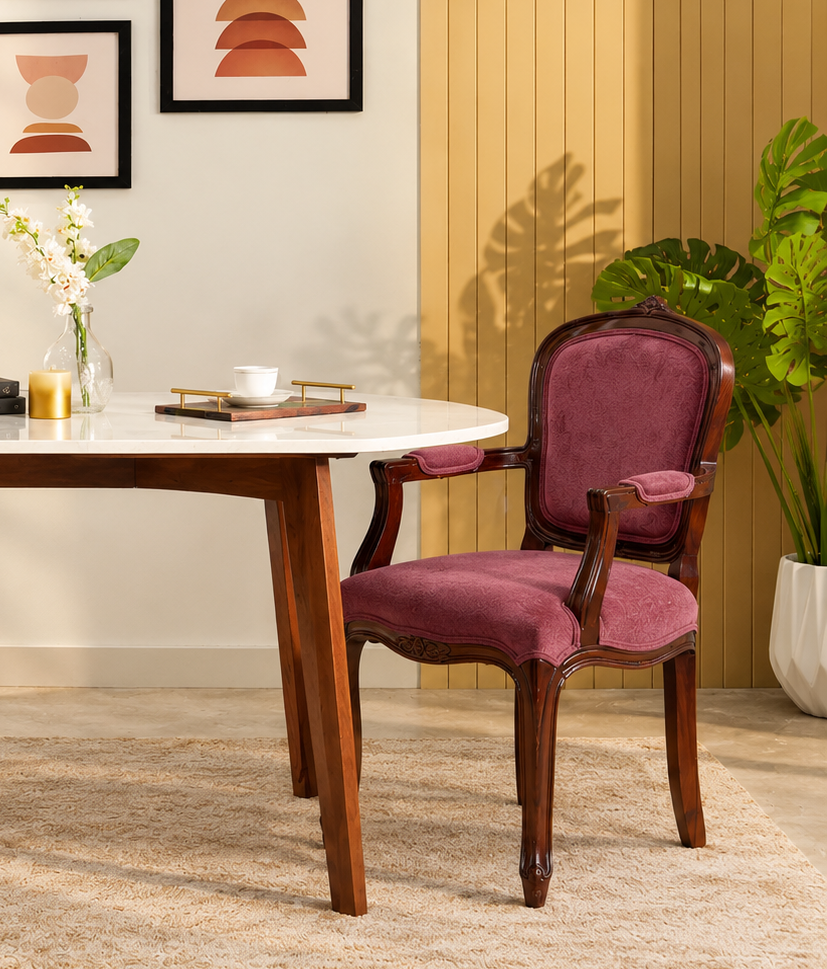 Upholstered Sheesham Wood Dining Chair - Teak finish Arina Living