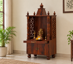 Swenson Sheesham Wood Home Temple with 2 Door Storage – Honey Finish Arina Living