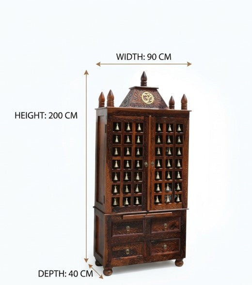 Fonda Sheesham Wood Home Temple with Bell Doors – Honey Finish Arina Living