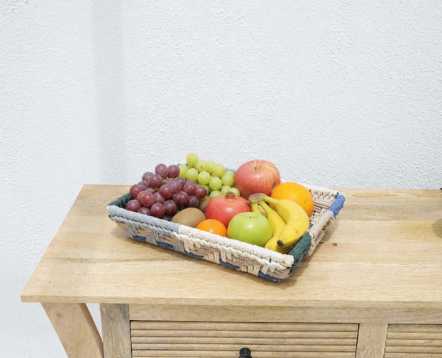 Basket Handcrafted Natural Woven Storage Tray with Handles Arinaliving