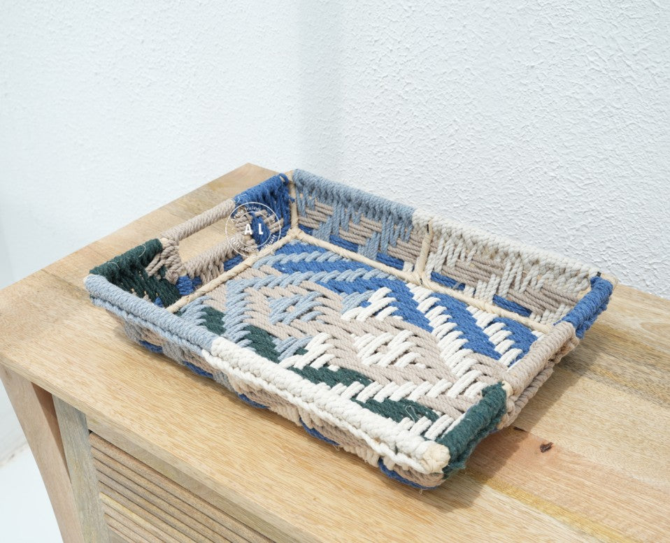 Basket Handcrafted Natural Woven Storage Tray with Handles Arinaliving